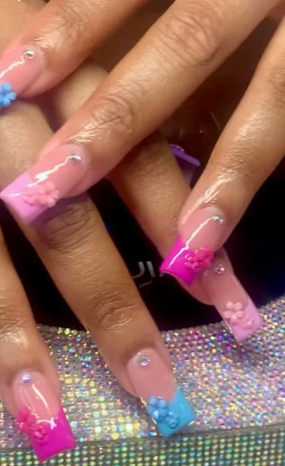 Pink and blue ombré set with 3D flowers